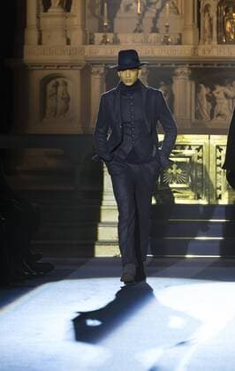 New York Mens Fashion Week Fall 2017 Model walks runway for Joseph Abboud collection during New York Mens Fashion Week Fall 2017 in Saint Stephens Church  LevxRadin