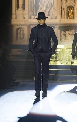 New York Mens Fashion Week Fall 2017 Model walks runway for Joseph Abboud collection during New York Mens Fashion Week Fall 2017 in Saint Stephens Church  LevxRadin