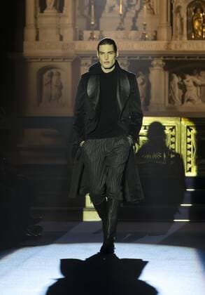 New York Mens Fashion Week Fall 2017 Model walks runway for Joseph Abboud collection during New York Mens Fashion Week Fall 2017 in Saint Stephens Church  LevxRadin