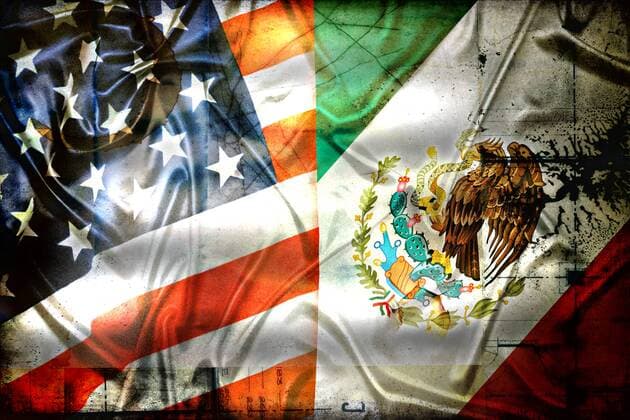 Symbolbilder USA - Mexiko Fahnen von den USA und Mexiko ** NUR FUER REDAKTIONELLE ZWECKE ** EDITORIAL USE ONLY **