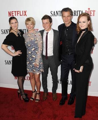February 1, 2017 - Hollywood, California, U.S. - Drew Barrymore, Mary Elizabeth Ellis, Skyler Gisondo, Tomothy Olyphant, Liv Hewson attends The Los Angeles Premiere of Santa Clarita Diet held at the Arclight Cinerama Dome in Hollywood, California on February 1, 2017. 2017 Hollywood U.S. - ZUMAl86_ 20170201_zaf_l86_001 Copyright: xDavexLongendykex