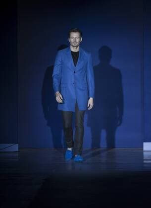 USA: The Blue Jacket Fashion Show Alex Lundqvist in Stephen Ferber dress walks runway for the blue jacket fashon show in support for prostate cancer awarness during New York Fashion week at Pier 59  LevxRadin