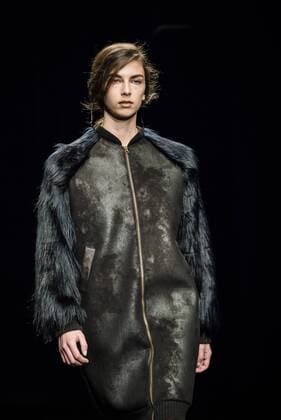 February 2, 2017 - Barcelona, Catalonia, Spain - A model walks the runway at the Aubergin fashion show presenting the new Est. collection during 080 Barcelona Fashion Week Barcelona Spain - ZUMAo105 20170202_zap_o105_017 Copyright: xMatthiasxOesterlex