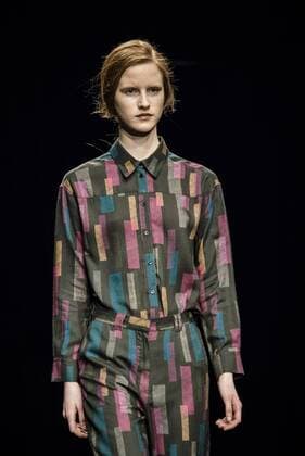 February 2, 2017 - Barcelona, Catalonia, Spain - A model walks the runway at the Aubergin fashion show presenting the new Est. collection during 080 Barcelona Fashion Week Barcelona Spain - ZUMAo105 20170202_zap_o105_026 Copyright: xMatthiasxOesterlex