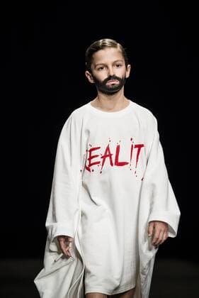 February 2, 2017 - Barcelona, Catalonia, Spain - A model walks the runway at the Brain & Beast fashion show presenting the new Trilogy Vol. I Playback Winter 2017-18 collection during 080 Barcelona Fashion Week Barcelona Spain - ZUMAo105 20170202_zap_o105_303 Copyright: xMatthiasxOesterlex