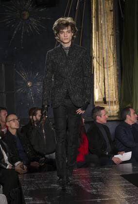 NYC: John Varvatos Fall 2017 Model walks runway for John Varvatos collection during New York Mens Fashion Week Fall 2017 in Diamond Horseshoe  LevxRadin