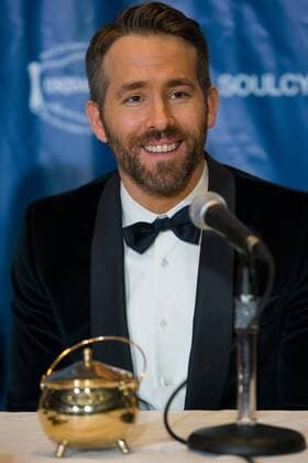 Actor Ryan Reynolds answers reporters questions during a press conference after he was awarded the Harvard University Hasty Pudding Theatricals 2017 Man of the Year inside Farkas Hall in Cambridge, Massachusetts on February 3, 2017.  BOS20170203015 MATTHEWxHEALEY