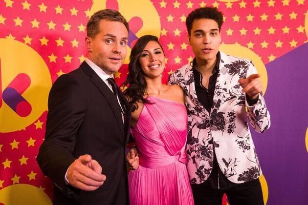 MNM Radio presenter Peter Van de Veire pictured during, Danira Boukhriss Terkessidis and journalist Aster Nzeyimana pictured during the Gala van de Gouden K s award show, organized by Flemish children s television channel Ketnet, Saturday 04 February 2017 in Brussels.  JAMESxARTHURxGEKIERE 05039930