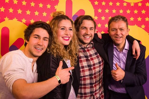 weatherman Frank Deboosere (R) and De Helden pictured during the Gala van de Gouden K s award show, organized by Flemish children s television channel Ketnet, Saturday 04 February 2017 in Brussels.  JAMESxARTHURxGEKIERE 05039964