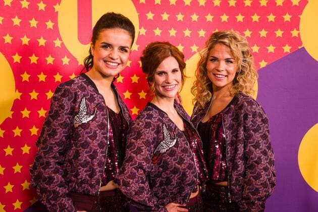 Marthe De Pillecyn of K3, Hanne Verbruggen of K3 and Klaasje Meijer of K3 pictured during the Gala van de Gouden K s award show, organized by Flemish children s television channel Ketnet, Saturday 04 February 2017 in Brussels.  JAMESxARTHURxGEKIERE 05039968