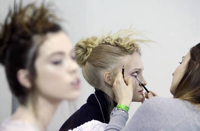 February 4, 2017 - Kiev, Ukraine - A model gets her makeup done backstage, during the Ukrainian Fashion Week in Kiev, Ukraine, on 04 February 2017. The fashion event presents Fall Winter 2017 18 collections by Ukrainian and International designers,from 4 to 8 February. Kiev Ukraine - ZUMAg194 20170204_zap_g194_027 Copyright: xSergxGlovnyx