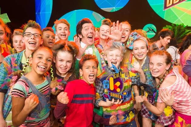 Actor Herman Verbruggen and the cast of Ketnet musical Unidamu pictured during the Gala van de Gouden K s award show, organized by Flemish children s television channel Ketnet, Saturday 04 February 2017 in Brussels.  JAMESxARTHURxGEKIERE 05040231