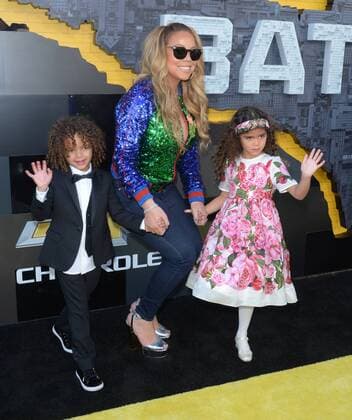 Singer-songwriter Mariah Carey arrives with her son Moroccan Scott Cannon (L) and daughter Monroe Cannon for the premiere of the animated fantasy The LEGO Batman Movie at the Regency Village Theatre in the Westwood section of Los Angeles on February 4, 2017. Storyline: Bruce Wayne must not only deal with the criminals of Gotham City, but also the responsibility of raising a boy he adopted.  LAP2017020449 JIMxRUYMEN