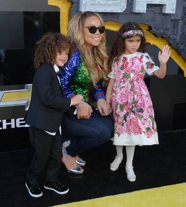 Singer-songwriter Mariah Carey arrives with her son Moroccan Scott Cannon (L) and daughter Monroe Cannon for the premiere of the animated fantasy The LEGO Batman Movie at the Regency Village Theatre in the Westwood section of Los Angeles on February 4, 2017. Storyline: Bruce Wayne must not only deal with the criminals of Gotham City, but also the responsibility of raising a boy he adopted.  LAP2017020450 JIMxRUYMEN