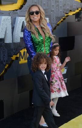 Singer-songwriter Mariah Carey arrives with her son Moroccan Scott Cannon (L) and daughter Monroe Cannon for the premiere of the animated fantasy The LEGO Batman Movie at the Regency Village Theatre in the Westwood section of Los Angeles on February 4, 2017. Storyline: Bruce Wayne must not only deal with the criminals of Gotham City, but also the responsibility of raising a boy he adopted.  LAP2017020455 JIMxRUYMEN