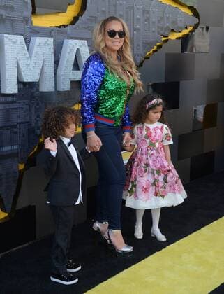 Singer-songwriter Mariah Carey arrives with her son Moroccan Scott Cannon (L) and daughter Monroe Cannon for the premiere of the animated fantasy The LEGO Batman Movie at the Regency Village Theatre in the Westwood section of Los Angeles on February 4, 2017. Storyline: Bruce Wayne must not only deal with the criminals of Gotham City, but also the responsibility of raising a boy he adopted.  LAP2017020457 JIMxRUYMEN
