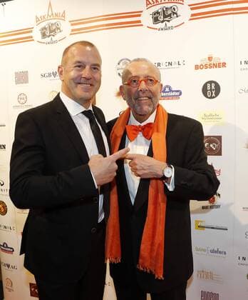 Laudator Heino Ferch, Leonhard Mueller bei Verleihung ASKANIA Award 2017 im Ellington Hotel Berlin.