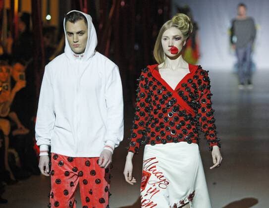 February 7, 2017 - Kiev, Ukraine - Models present a creation made by condoms by Ukrainian designer ALEXEY ZALEVSKIY , during the Ukrainian Fashion Week in Kiev, Ukraine, on 07 February 2017. The fashion event presents Fall Winter 2017 18 collections by Ukrainian and International designers from 4 to 8 February. Kiev Ukraine - ZUMAg194 20170207_zap_g194_017 Copyright: xSergxGlovnyx