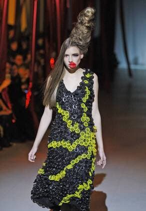 February 7, 2017 - Kiev, Ukraine - A model presents a creation made by condoms by Ukrainian designer ALEXEY ZALEVSKIY , during the Ukrainian Fashion Week in Kiev, Ukraine, on 07 February 2017. The fashion event presents Fall Winter 2017 18 collections by Ukrainian and International designers from 4 to 8 February. Kiev Ukraine - ZUMAg194 20170207_zap_g194_018 Copyright: xSergxGlovnyx