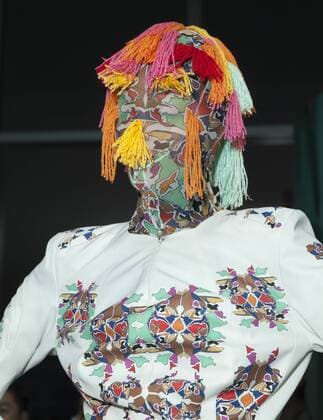 USA: New York Fashion Week Fall 2017 Epson Model shows off dress by Alexandra Polo & Miguel Moyano of Ecuador for Epson Digital Couture project presentation during 2017 fall New York Fashion week at IAC building  LevxRadin