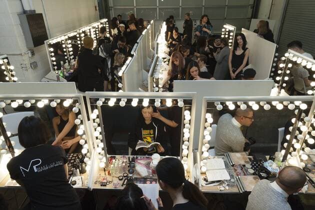 USA: New York Fashion Week Fall 2017 Epson Models prepare backstage for Epson Digital Couture project presentation during 2017 fall New York Fashion week at IAC building  LevxRadin