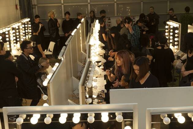USA: New York Fashion Week Fall 2017 Epson Models prepare backstage for Epson Digital Couture project presentation during 2017 fall New York Fashion week at IAC building  LevxRadin