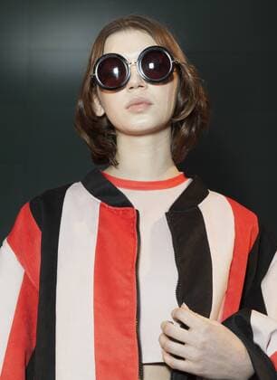 USA: New York Fashion Week Fall 2017 Epson Model shows off dress by Daniela Hoehmann of Chile for Epson Digital Couture project presentation during 2017 fall New York Fashion week at IAC building  LevxRadin