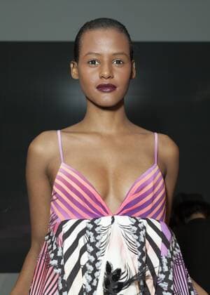 USA: New York Fashion Week Fall 2017 Epson Model shows off dress by Carlos de Moya of Dominican Republic for Epson Digital Couture project presentation during 2017 fall New York Fashion week at IAC building  LevxRadin