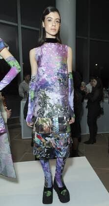 USA: New York Fashion Week Fall 2017 Epson Model shows off dress by Vanessa Krongold of Argentina for Epson Digital Couture project presentation during 2017 fall New York Fashion week at IAC building  LevxRadin