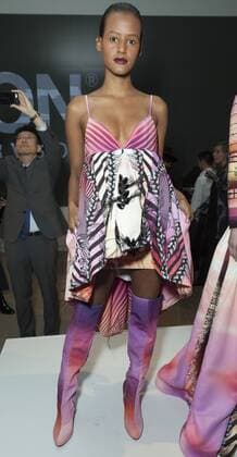USA: New York Fashion Week Fall 2017 Epson Model shows off dress by Carlos de Moya of Dominican Republic for Epson Digital Couture project presentation during 2017 fall New York Fashion week at IAC building  LevxRadin