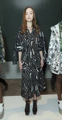 USA: New York Fashion Week Fall 2017 Epson Model shows off dress by Sarah Richards of USA for Epson Digital Couture project presentation during 2017 fall New York Fashion week at IAC building  LevxRadin