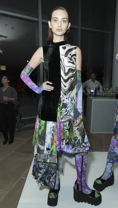 USA: New York Fashion Week Fall 2017 Epson Model shows off dress by Vanessa Krongold of Argentina for Epson Digital Couture project presentation during 2017 fall New York Fashion week at IAC building  LevxRadin