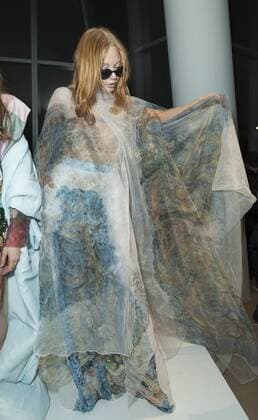 USA: New York Fashion Week Fall 2017 Epson Model shows off dress by Susan Wagner of Peru for Epson Digital Couture project presentation during 2017 fall New York Fashion week at IAC building  LevxRadin