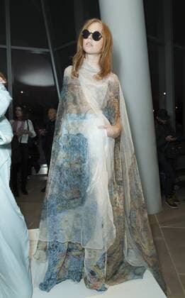 USA: New York Fashion Week Fall 2017 Epson Model shows off dress by Susan Wagner of Peru for Epson Digital Couture project presentation during 2017 fall New York Fashion week at IAC building  LevxRadin