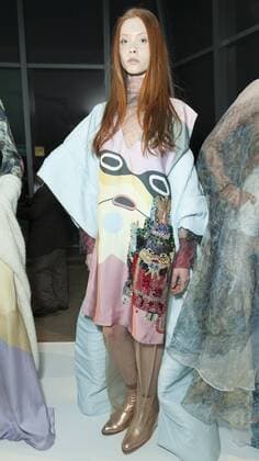 USA: New York Fashion Week Fall 2017 Epson Model shows off dress by Susan Wagner of Peru for Epson Digital Couture project presentation during 2017 fall New York Fashion week at IAC building  LevxRadin