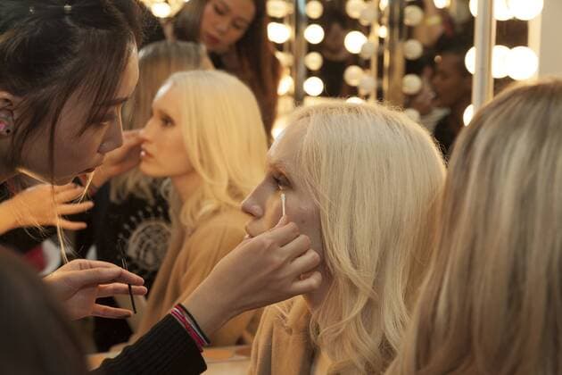 USA: New York Fashion Week Fall 2017 Epson Models prepare backstage for Epson Digital Couture project presentation during 2017 fall New York Fashion week at IAC building  LevxRadin