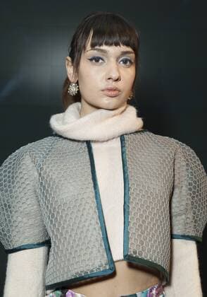 USA: New York Fashion Week Fall 2017 Epson Model shows off dress by Philadelphia University of USA for Epson Digital Couture project presentation during 2017 fall New York Fashion week at IAC building  LevxRadin
