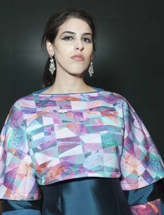 USA: New York Fashion Week Fall 2017 Epson Model shows off dress by Philadelphia University of USA for Epson Digital Couture project presentation during 2017 fall New York Fashion week at IAC building  LevxRadin