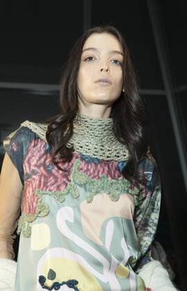 USA: New York Fashion Week Fall 2017 Epson Model shows off dress by Susan Wagner of Peru for Epson Digital Couture project presentation during 2017 fall New York Fashion week at IAC building  LevxRadin