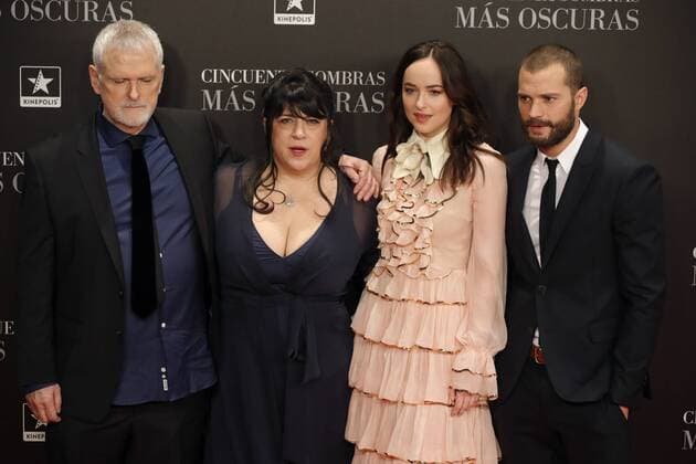 From left to right: Us film maker James Foley, British writter Erika Leonard Mitchell, US actress Dakota Johnson and British actor Jamie Dorman pose at their arrival to the presentation of Fifty Shades Darker held at Kinepolis cinema of Madrid, Spain on 08 February 2017. The film will screen upcoming 10 February. PRESENTATION OF FIFTY SHADES DARKER !ACHTUNG: NUR REDAKTIONELLE NUTZUNG!  Copyright: xJuanJoxMartínx 20170208-636221861052981058