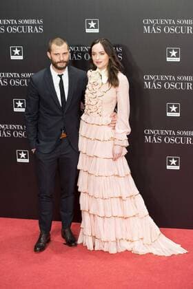 British actor Jamie Dornan and american actress Dakota Johnson attends to the premiere of the film Fifty Shades Darker at Kinepolis Cinemas in Madrid. February 08, 2017.  (20170208096)