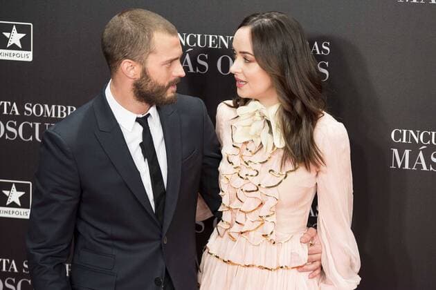 British actor Jamie Dornan and american actress Dakota Johnson attends to the premiere of the film Fifty Shades Darker at Kinepolis Cinemas in Madrid. February 08, 2017.  (20170208097)