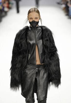 February 8, 2017 - Kiev, Ukraine - A model presents a creation by Ukrainian designer IVAN FOTESKO, during the Ukrainian Fashion Week in Kiev, Ukraine, on 08 February 2017. The fashion event presents Fall Winter 2017 18 collections by Ukrainian and International designers from 4 to 8 February. Kiev Ukraine - ZUMAg194 20170208_zap_g194_010 Copyright: xSergxGlovnyx