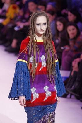 February 8, 2017 - Kiev, Ukraine - A model presents a creation by Ukrainian brand Kir-Khartley, during the Ukrainian Fashion Week in Kiev, Ukraine, on 08 February 2017. The fashion event presents Fall Winter 2017 18 collections by Ukrainian and International designers from 4 to 8 February. Kiev Ukraine - ZUMAg194 20170208_zap_g194_036 Copyright: xSergxGlovnyx