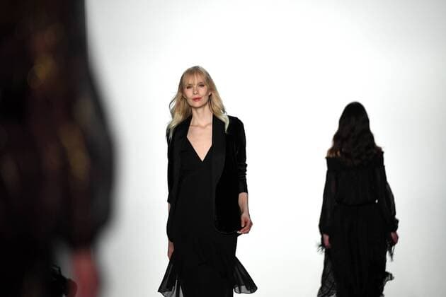 Models walk on the runway at the Erin Fetherston fashion show at New York Fashion Week: The Shows at Gallery 3 Skylight Clarkson Sq on February 9, 2017 in New York City.  NYP20170209848 ANDREAxHANKS