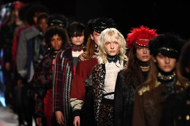 Models walk on the runway at the Desigual fashion show at New York Fashion Week: The Shows at Gallery 2 Skylight Clarkson Sq on February 9, 2017 in New York City.  NYP20170209836 ANDREAxHANKS