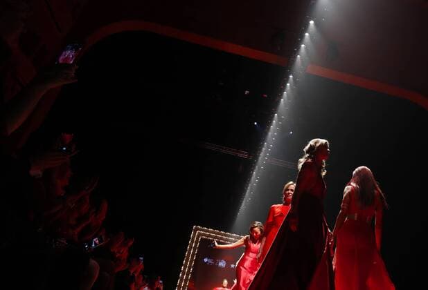 Celebrities walk on the runway at The American Heart Association s Go Red For Women Red Dress Collection 2017 fashion show presented by Macy s on February 9, 2017 in New York City.  NYP20170209130 JOHNxANGELILLO