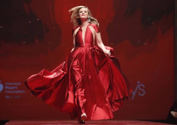 Bonnie Somerville walks on the runway at The American Heart Association s Go Red For Women Red Dress Collection 2017 fashion show presented by Macy s on February 9, 2017 in New York City.  NYP20170209146 JOHNxANGELILLO