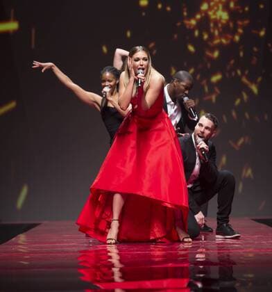USA: Red Dress Collection 2017 Rachel Platten in Marchesa performs for the Red Dress Collection 2017 fashion show by Macys at Hammerstein Ballroom at Manhattan Center benefit American Heart Association  LevxRadin