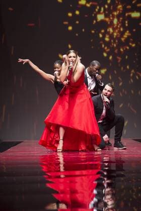 USA: Red Dress Collection 2017 Rachel Platten in Marchesa performs for the Red Dress Collection 2017 fashion show by Macys at Hammerstein Ballroom at Manhattan Center benefit American Heart Association  LevxRadin